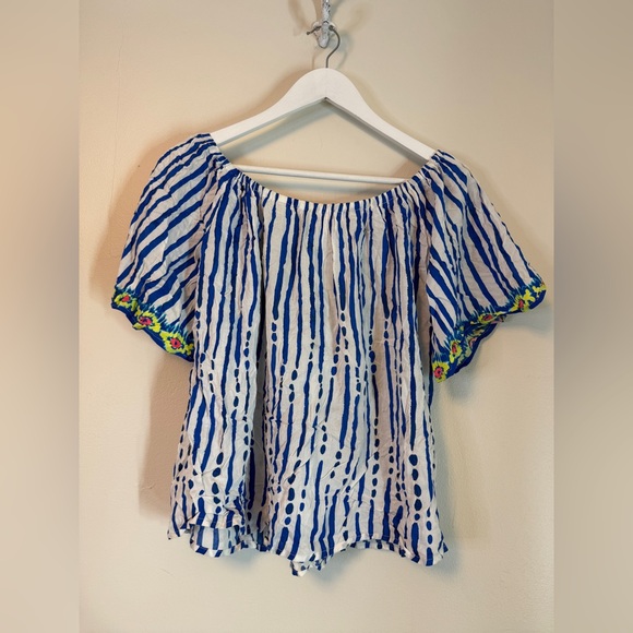 Lilly Pulitzer Shirt Multi Color Sain Off  Shoulder Tassel Short Sleeve Medium - Picture 5 of 7